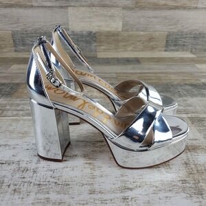 Sam Edelman Savannah Womens Platform Dress Sandals Sz 5.5 Silver Block Heel